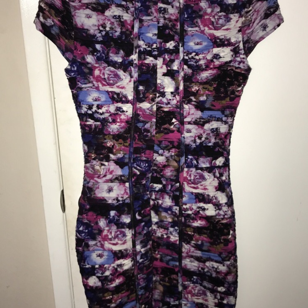 Caché Dress Blue Purple Pink Floral WORN ONCE